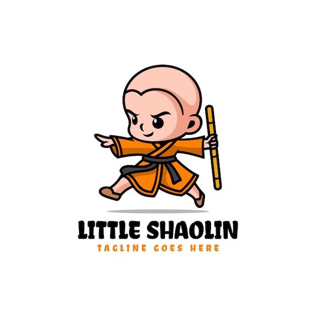 Vector Logo Illustration Little Shaolin Mascot Cartoon Style