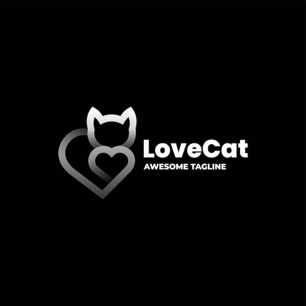 Vector Logo Illustration Love Cat Line Art Style