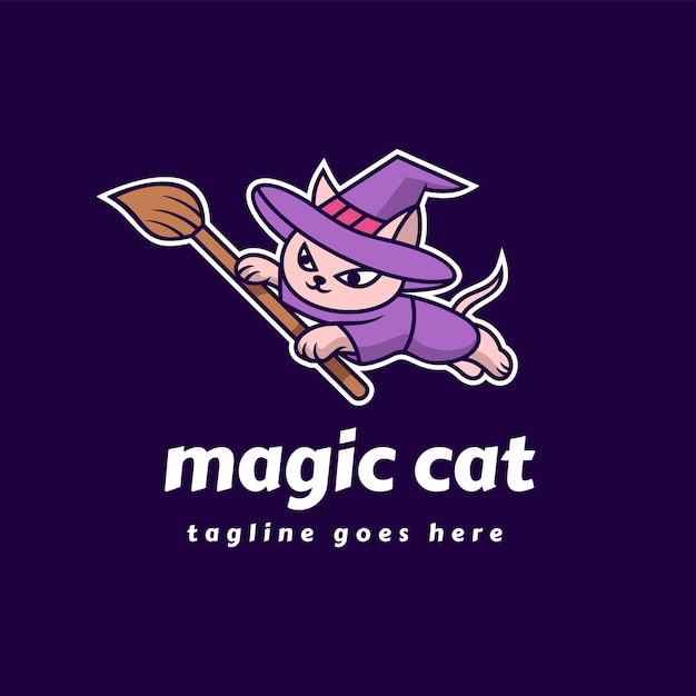 Vector Logo Illustration Magic Cat Mascot Cartoon Style