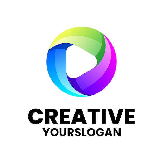 Vector logo illustration media play company gradient colorful