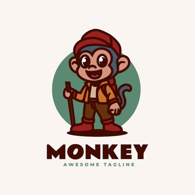 Vector Logo Illustration Monkey Mascot Cartoon Style