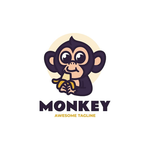 Vector Logo Illustration Monkey Mascot Cartoon Style