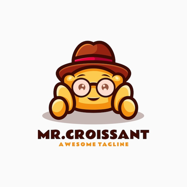 Vector Logo Illustration MrCroissant Mascot Cartoon Style