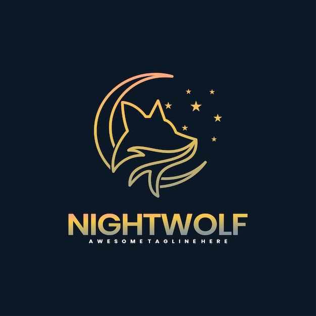 Vector Logo Illustration Night Wolf Gradient Colorful Style