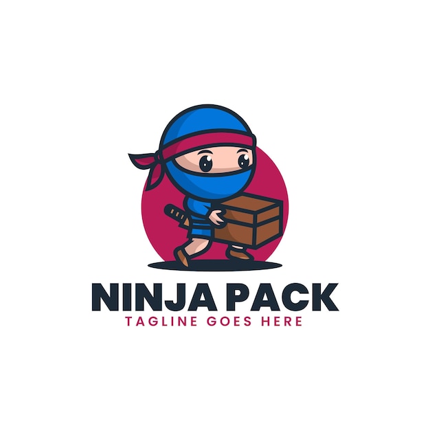 Vector Logo Illustration Ninja Pack Mascot Cartoon Style