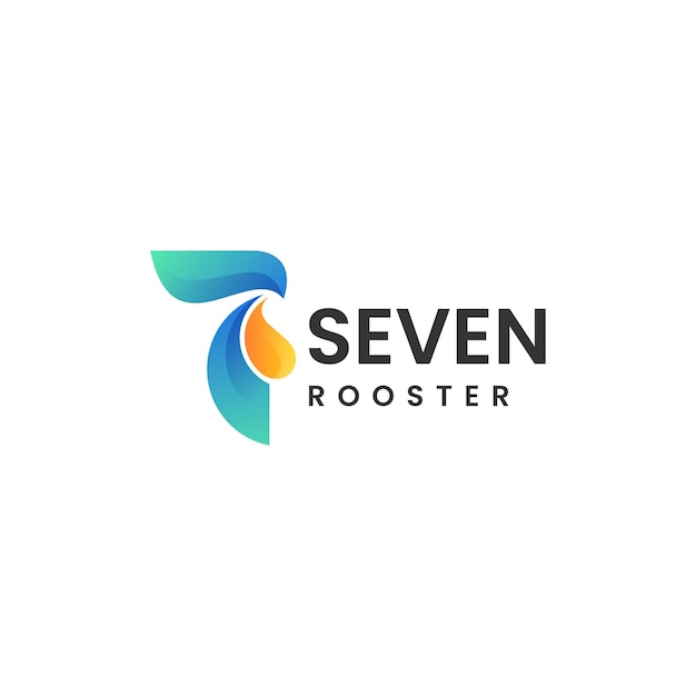 Vector Logo Illustration Number 7 Rooster Gradient Colorful Style