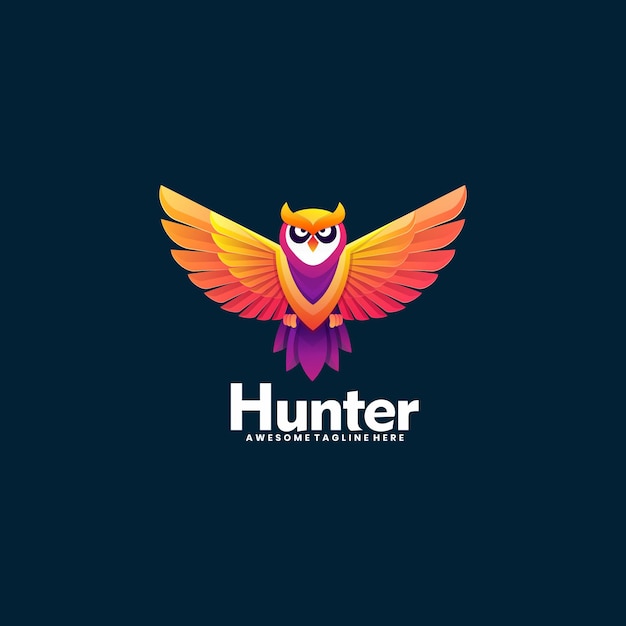 Vector Logo Illustration Owl Hunter Gradient Colorful Style