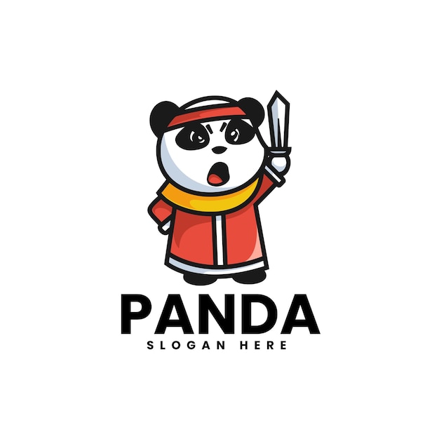 Vector Logo Illustration Panda Mascot Cartoon Style