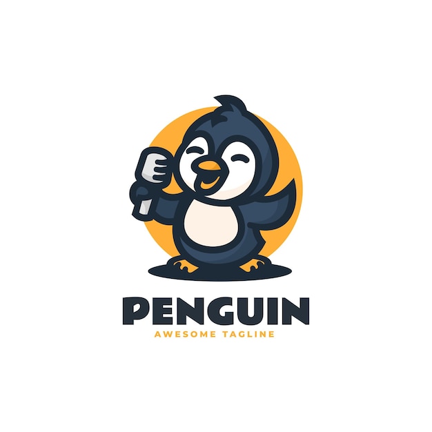 Vector Logo Illustration Penguin Mascot Cartoon Style