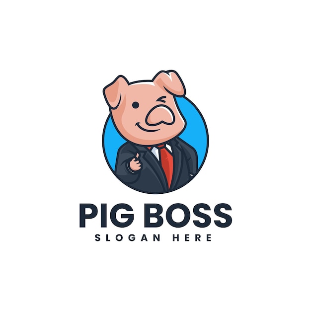 Vector Logo Illustration Pig Boss Mascot Cartoon Style