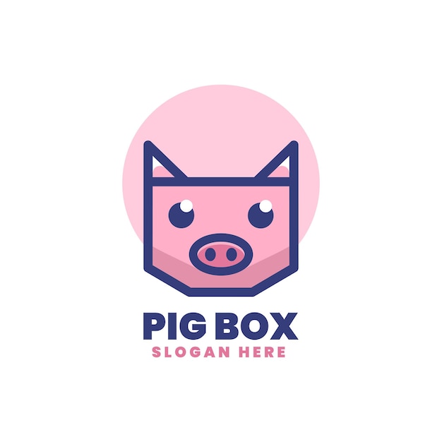 Vector Logo Illustration Pig Box Simple Mascot Style