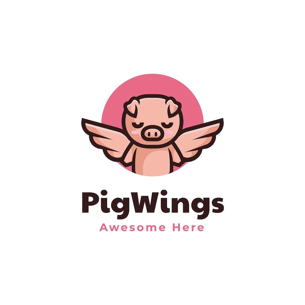 Vector Logo Illustration Pig Wings Simple Mascot Style