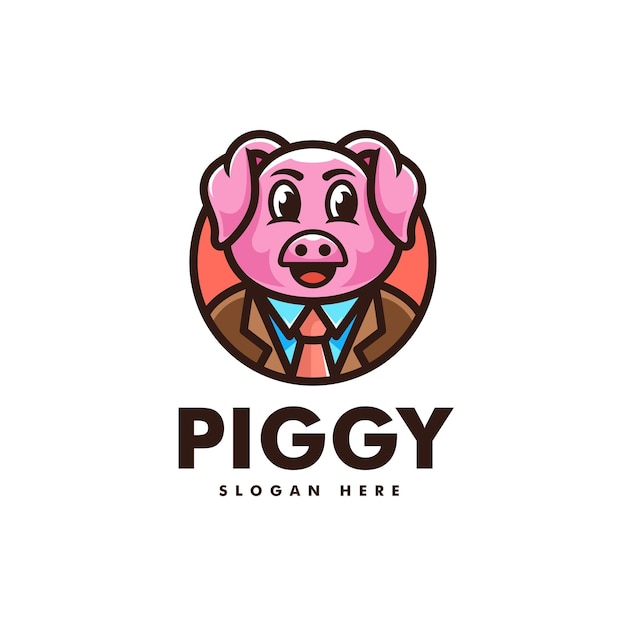 Vector Logo Illustration Piggy Mascot Cartoon Style