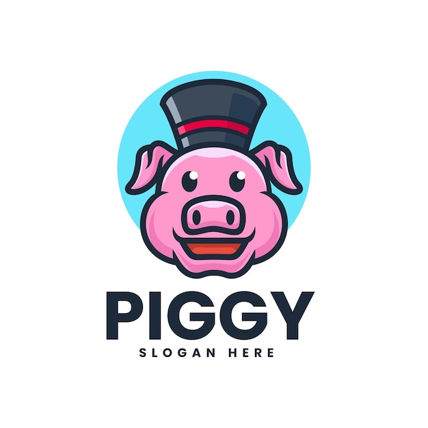 Vector Logo Illustration Piggy Mascot Cartoon Style