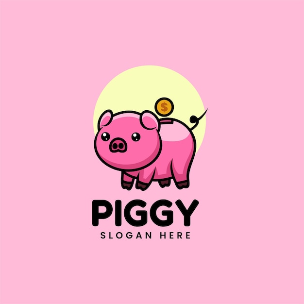 Vector Logo Illustration Piggy Mascot Cartoon Style