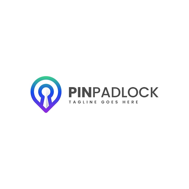 Vector Logo Illustration Pin Padlock Gradient Line Art Style