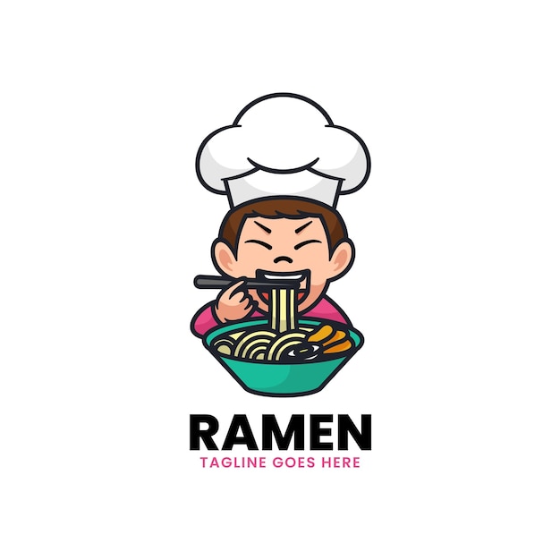 Vector Logo Illustration Ramen Mascot Cartoon Style