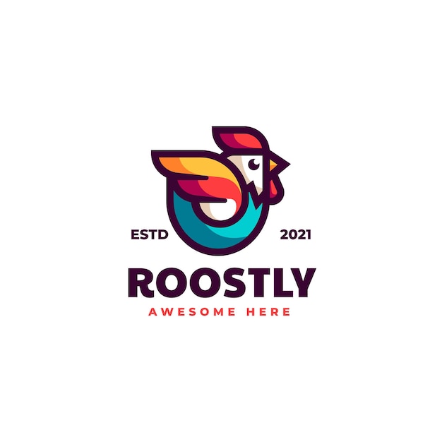 Vector Logo Illustration Rooster Simple Mascot Style