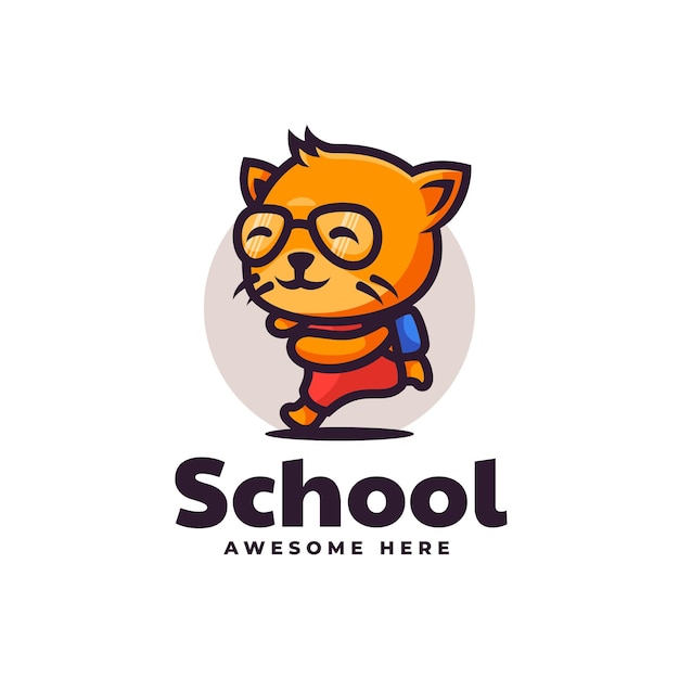 Vector Logo Illustration School Cat Mascot Cartoon Style