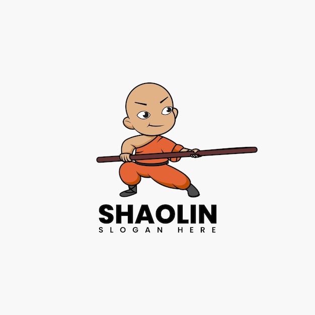 Vector Logo Illustration Shaolin Mascot Cartoon Style