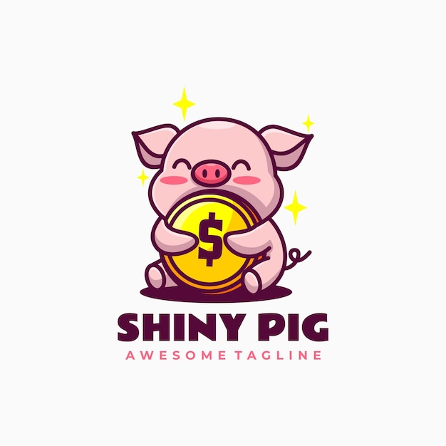 Vector Logo Illustration Shiny Pig Mascot Cartoon Style