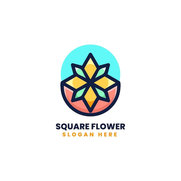 Vector Logo Illustration Square Flower Simple Mascot Style