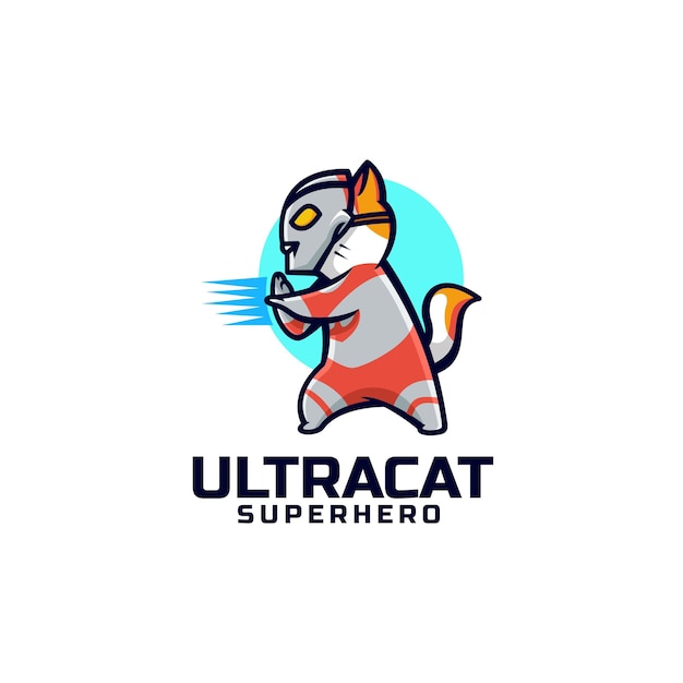 Vector Logo Illustration Superhero Cat Simple Mascot Style