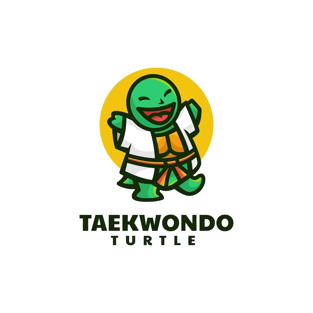 Vector Logo Illustration Taekwondo Turtle Mascot Cartoon Style