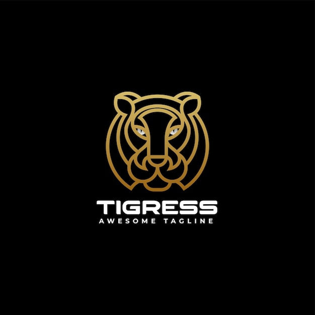 Vector Logo Illustration Tiger Gradient Line Art Style