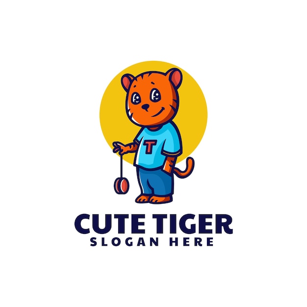 Vector Logo Illustration Tiger Mascot Cartoon Style