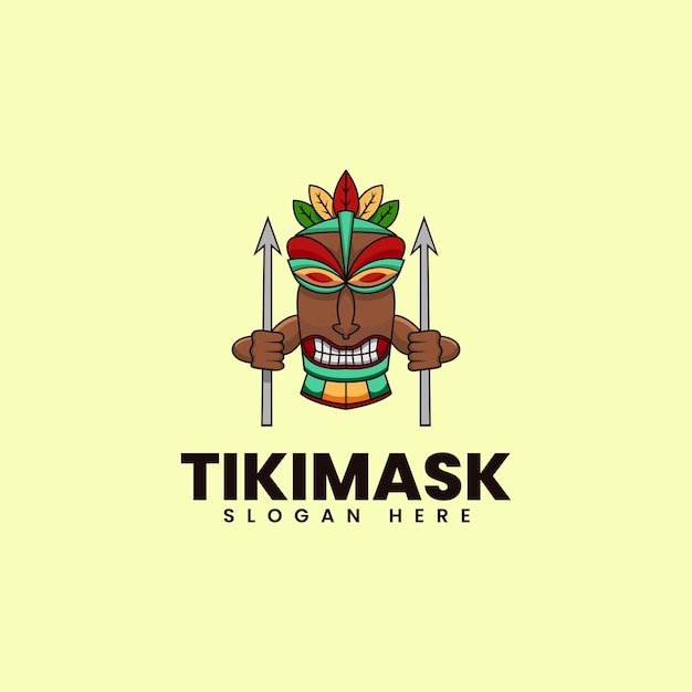 Vector Logo Illustration Tiki Mask Mascot Cartoon Style