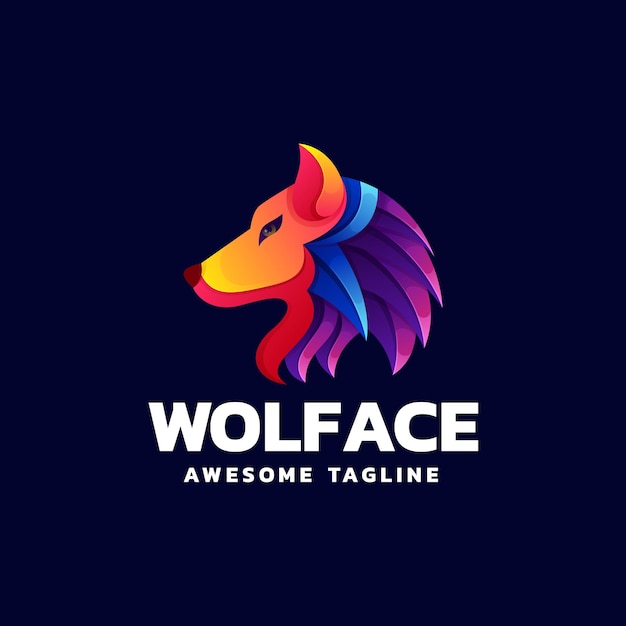 Vector Logo Illustration Wolf Gradient Colorful Style