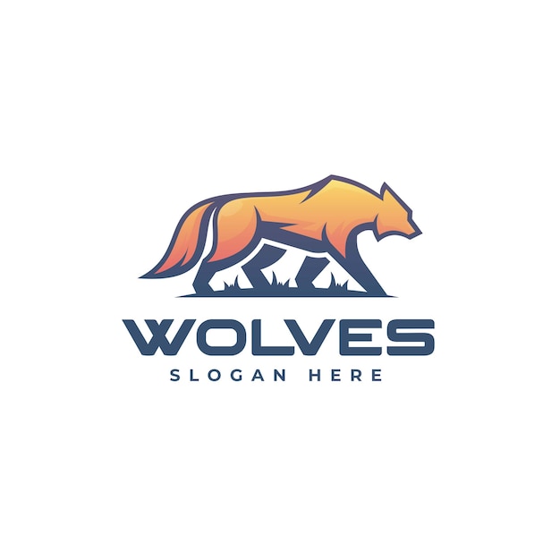 Vector Logo Illustration Wolf Mascot Gradient Style.