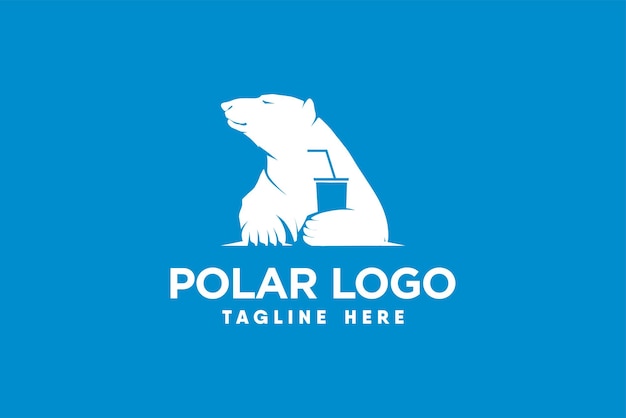 Vector vector logo of a polar bear holding a drink in a modern and clean silhouette style