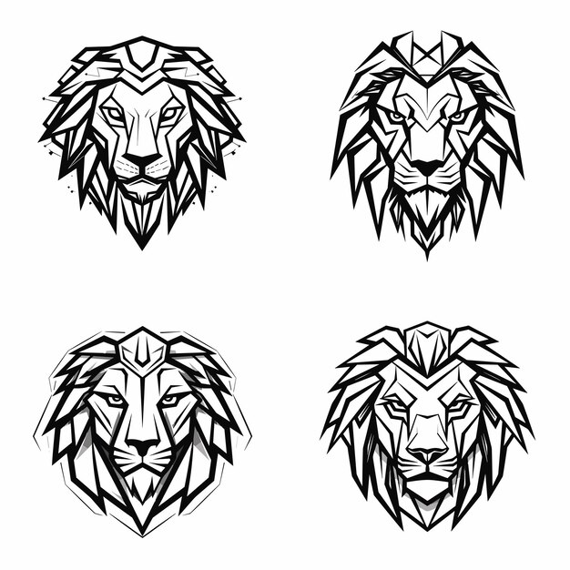 Vector logo set of a futuristic robotic lion