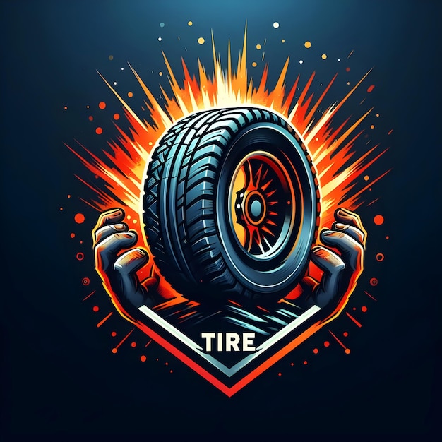 Vector a logo for a tire shop with a tire wheel and a tire wren raytracing tesla dune buggy inc