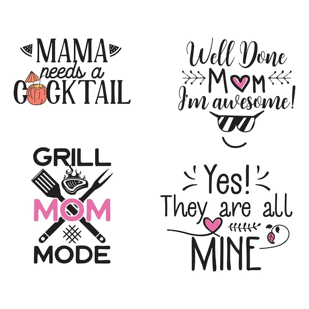 Vector logos set with funny quotes on white background