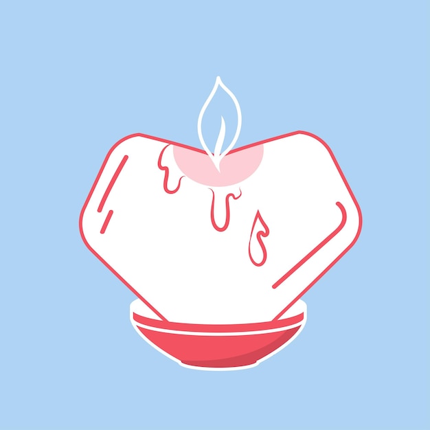 Vector love candle sticker with flame heart on wick wax drips valentines day gift