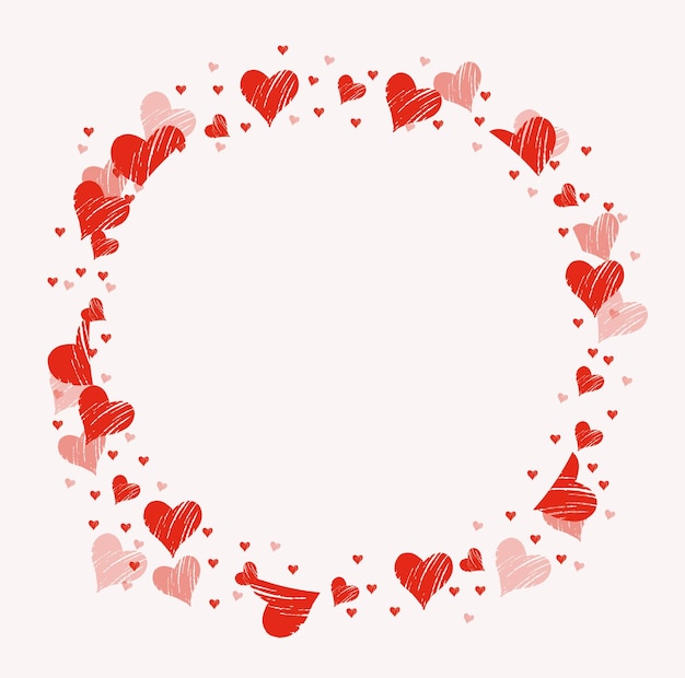 vector love red hearts circle frame