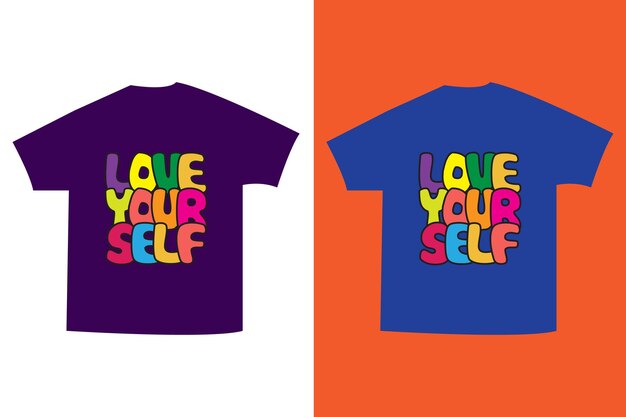 Vector love yourself groovy lettering design contour hand drawn graphic t-shirt