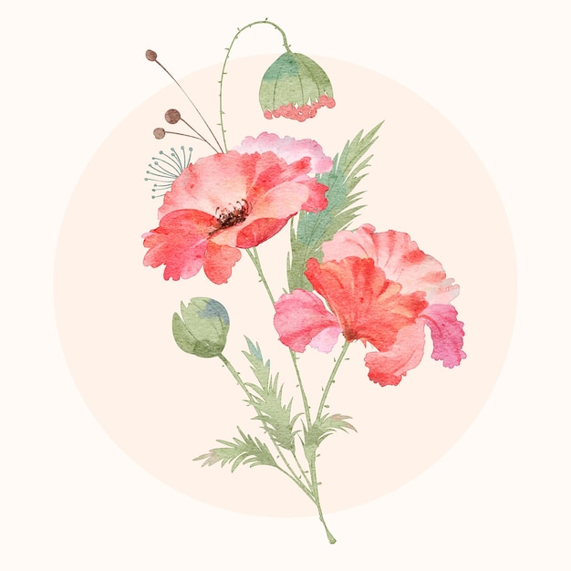 Vector lovely watercolor flower with leaves collection