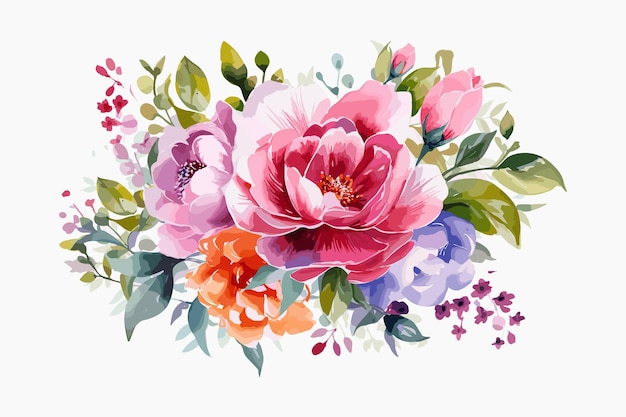 Vector lovely watercolor flowers with white background