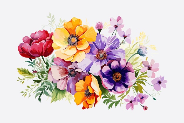 Vector lovely watercolor flowers with white background