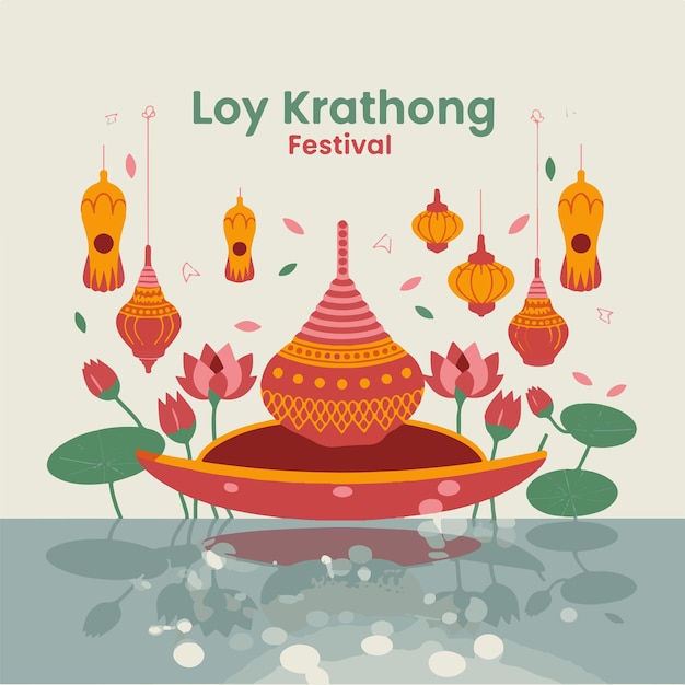 Vector loy krathong festival travel thailand poster design background vector illustration