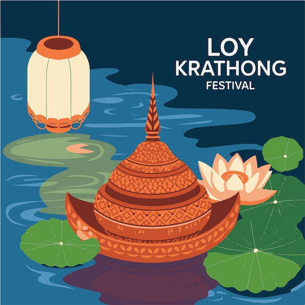 Vector vector loy krathong festival travel thailand poster design background vector illustration