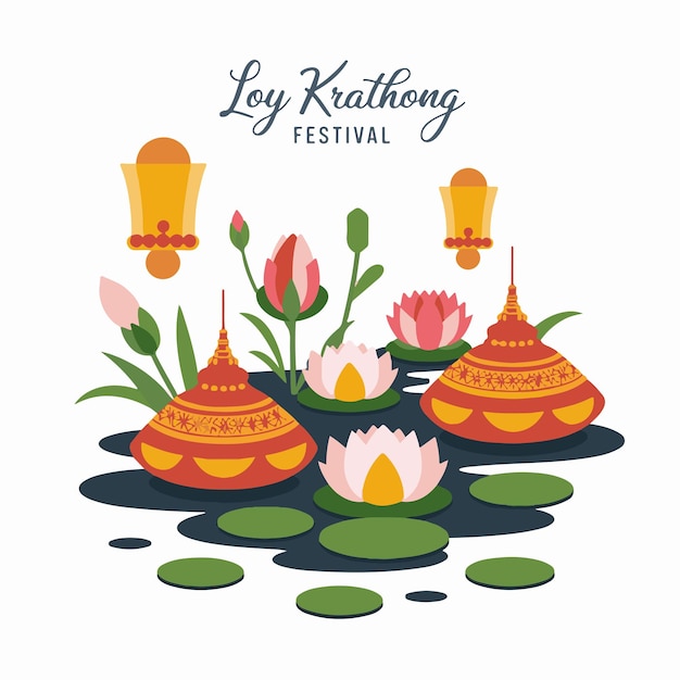 Vector loy krathong festival travel thailand poster design background vector illustration