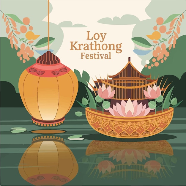 Vector loy krathong festival travel thailand poster design background vector illustration