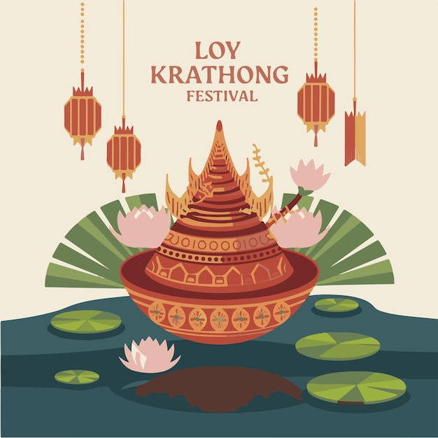 Vector vector loy krathong festival travel thailand poster design background vector illustration