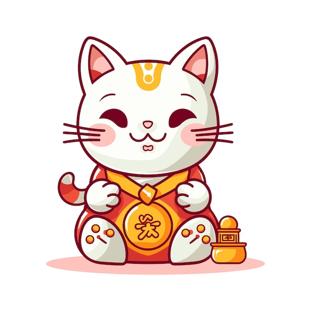 Vector vector lucky cat money illustration isolated on white maneki neko trendy character rich kitty coin