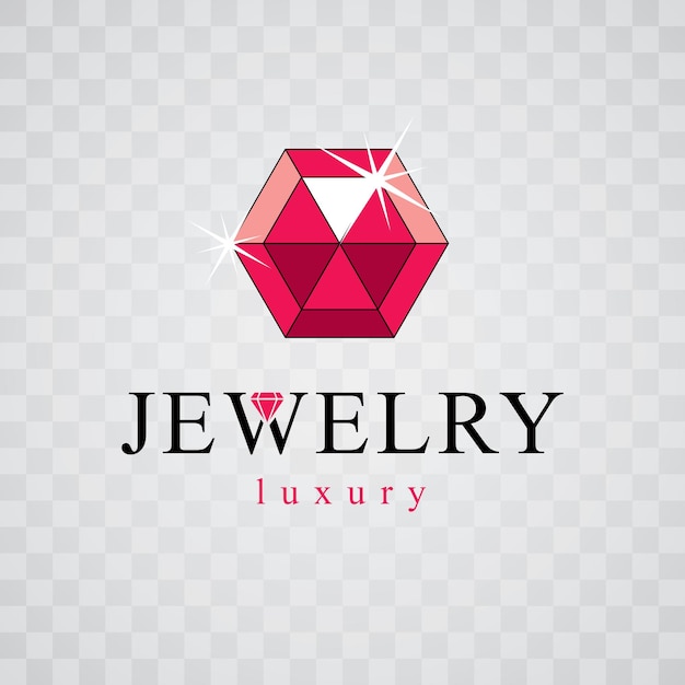 Vector luxury faceted decorative element. Glossy diamond sign emblem, logo. Brilliant jewelry illustration.